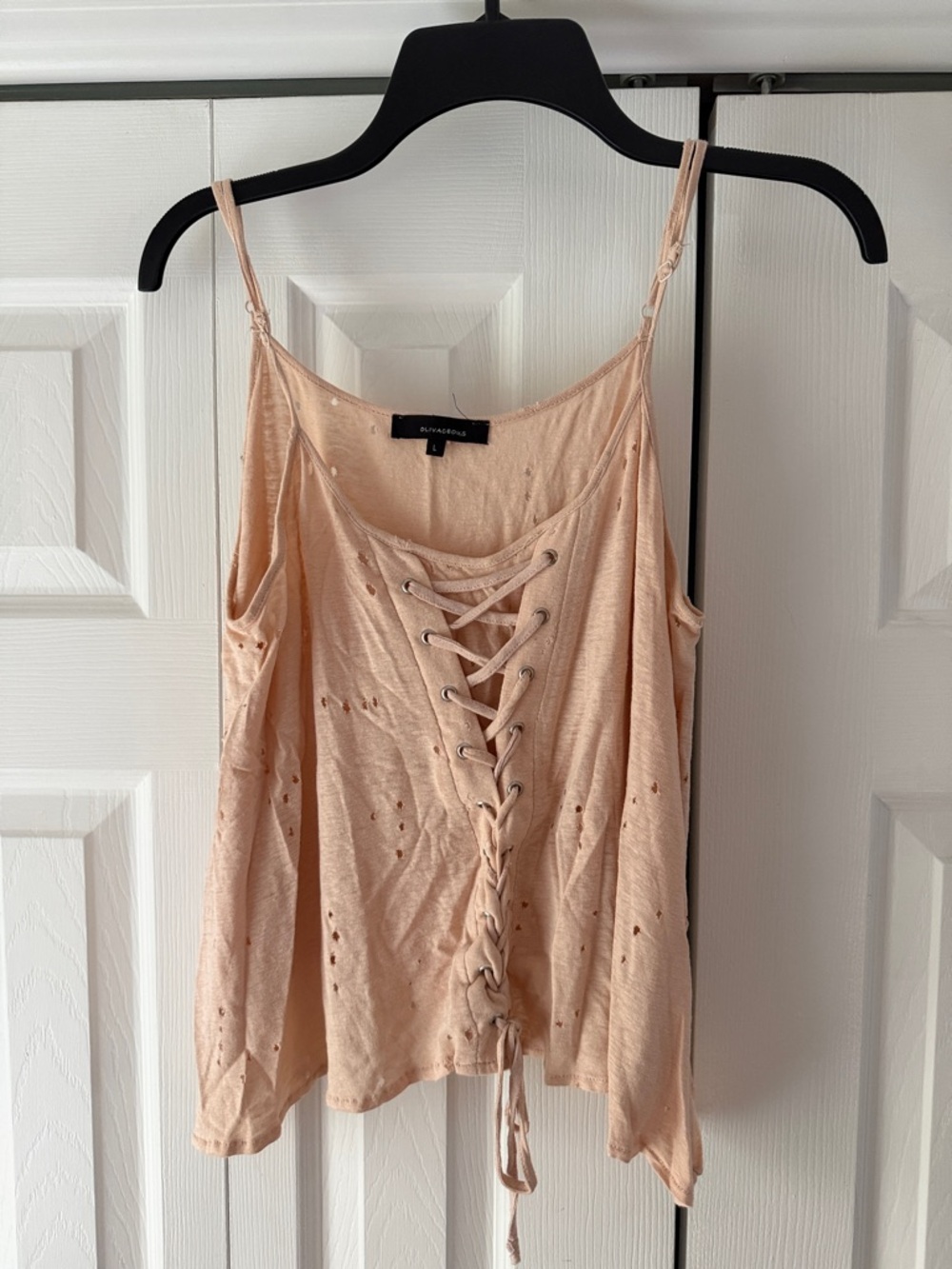 Olivaceous Blush Lace-Up Distressed Camisole